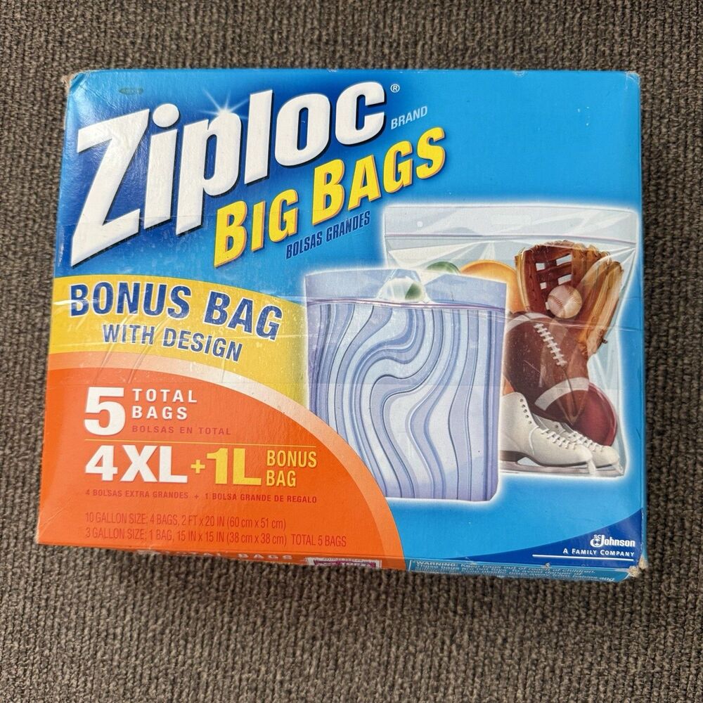 Ziploc Big Bag (4 Bags) XL 10 gallon (1 Bag) L 3 gallon Storage Bags 5 Total